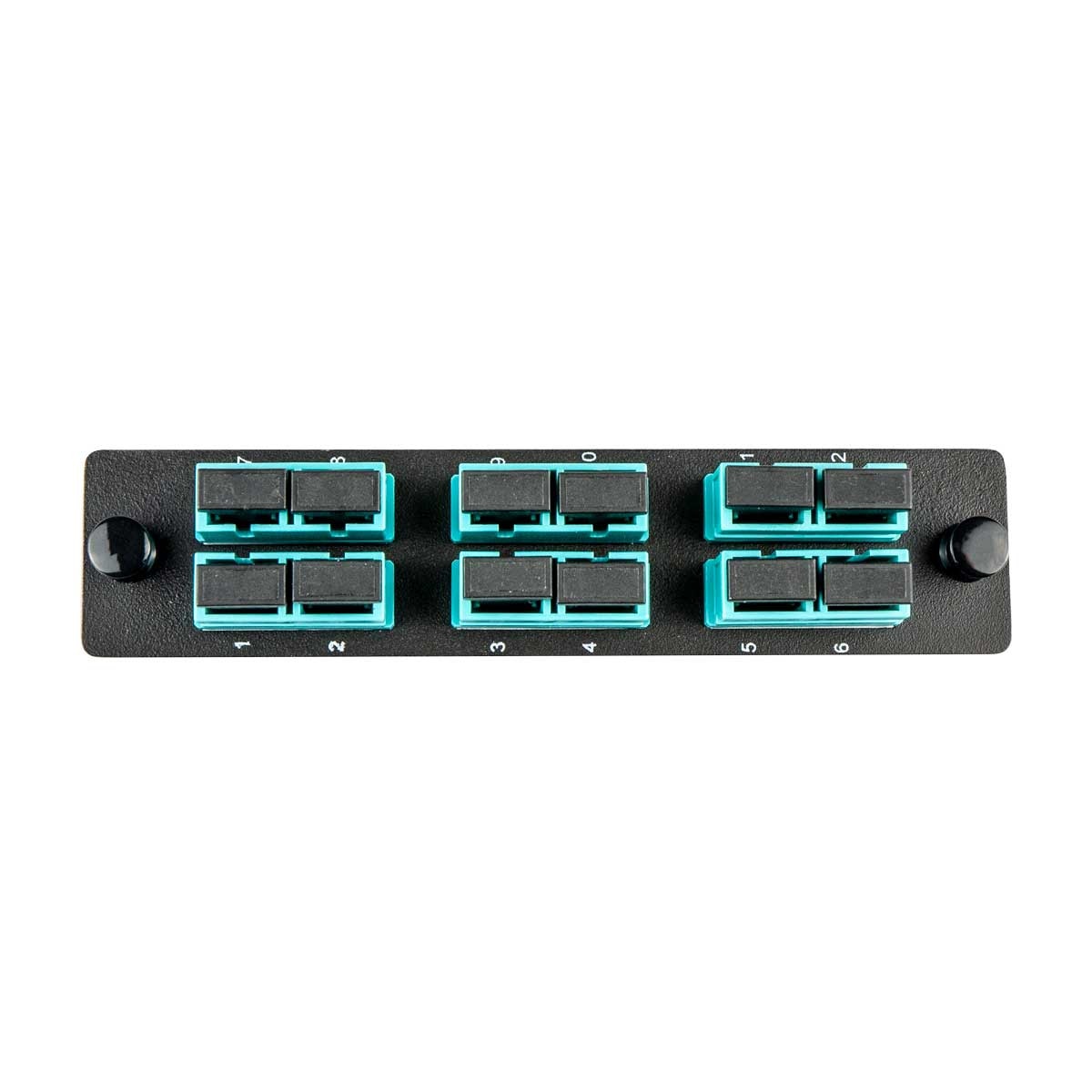 Adapter Plate, 12 Fiber, Duplex, SC/UPC, 50 µm OM3-4, Aqua
